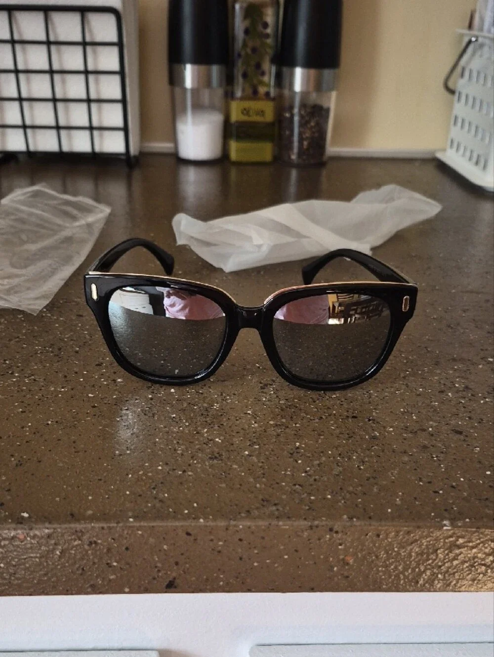 Women's Black Square Fashion Sunglasses with Subtle Gold Accent